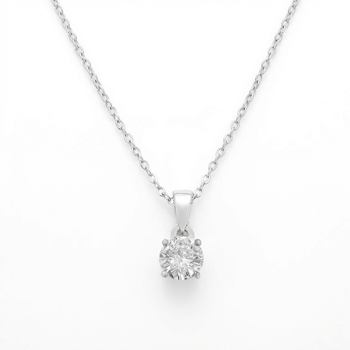 Solitaire Rhodium Plated 925 Sterling Silver Pendant with link Chain