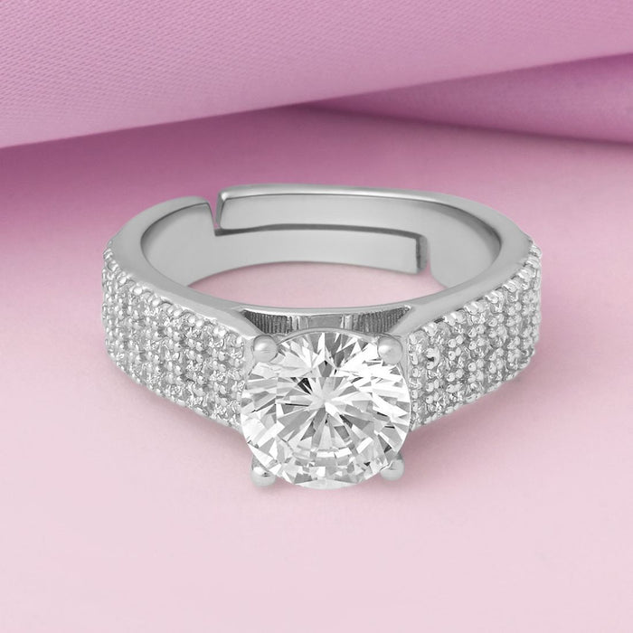Solitaire Rhodium Plated 925 Sterling Silver Ring