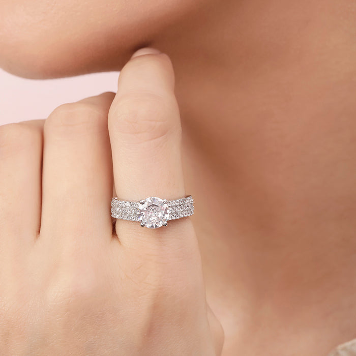 Solitaire Rhodium Plated 925 Sterling Silver Ring