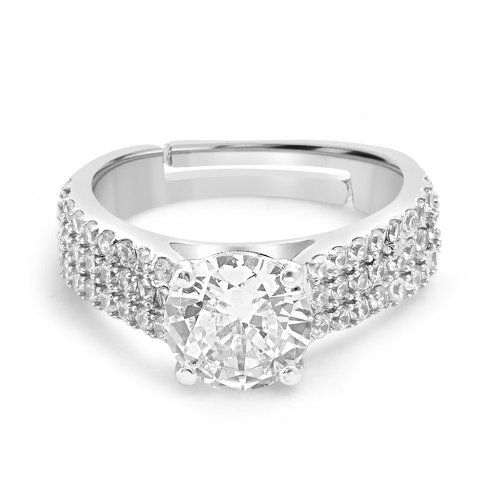 Solitaire Rhodium Plated 925 Sterling Silver Ring