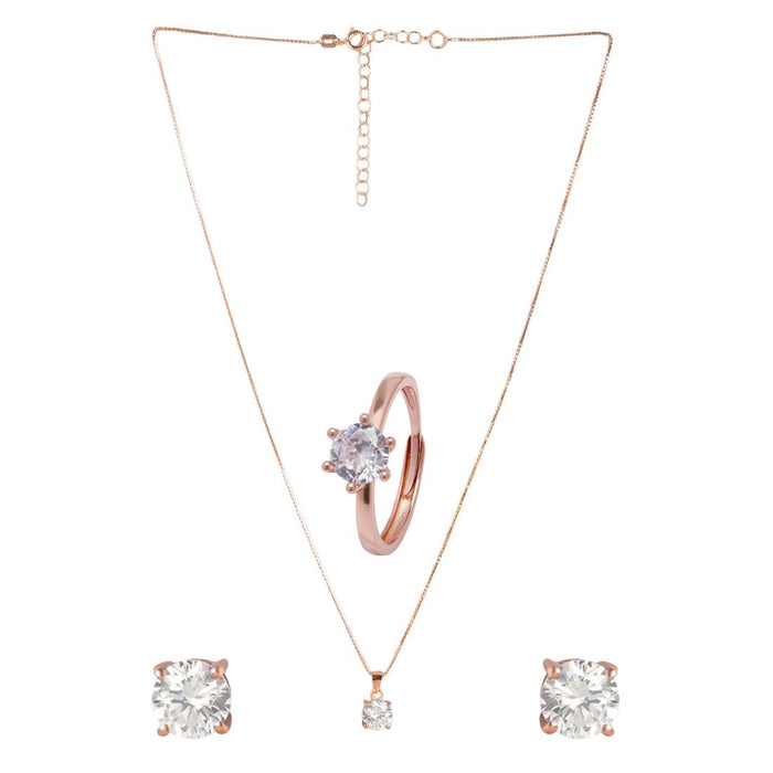 Solitaire Rose-Gold 925 Sterling Silver Jewellery Set Combo