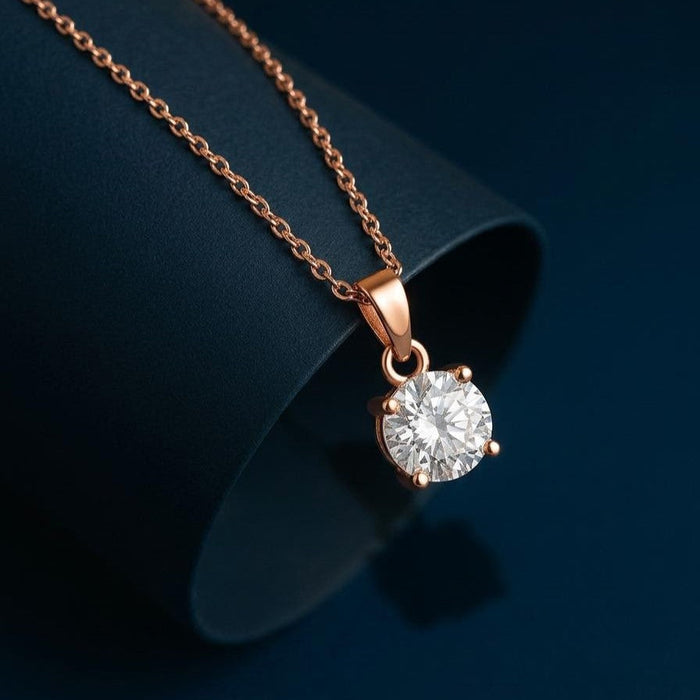 Solitaire Rose Gold Plated 925 Silver Pendant with Link Chain