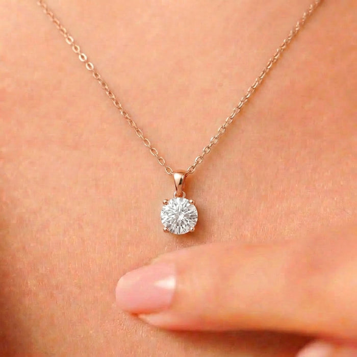 Solitaire Rose Gold Plated 925 Silver Pendant With Link Chain