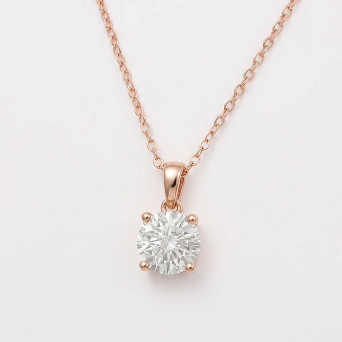 Solitaire Rose Gold Plated 925 Silver Pendant With Link Chain