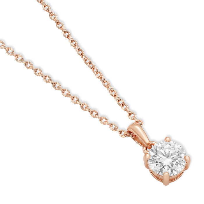 Solitaire Rose Gold Plated 925 Silver Pendant With Link Chain