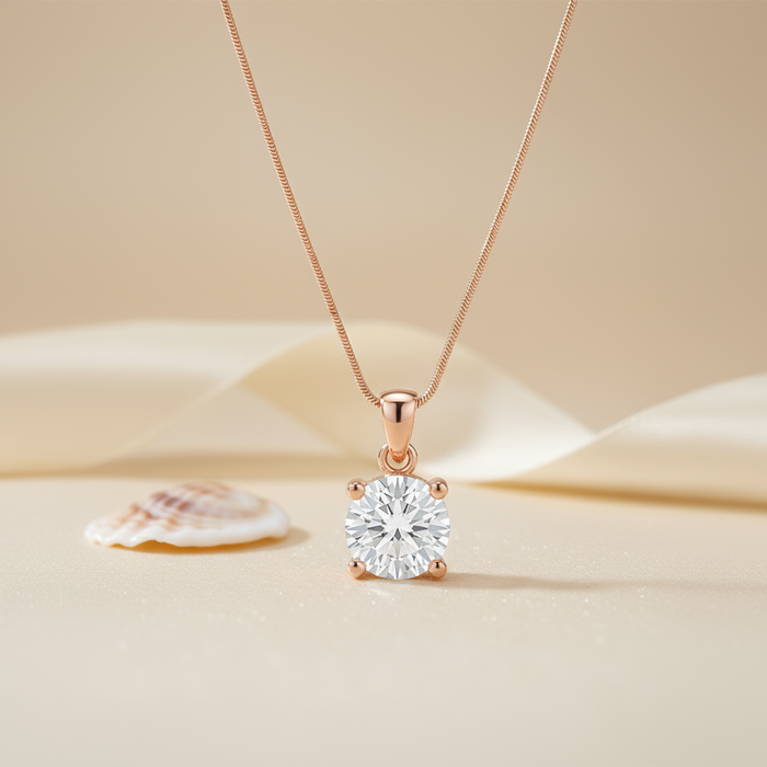 Solitaire Rose Gold Plated 925 Silver Pendant With Snake Chain