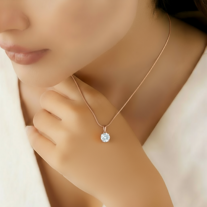 Solitaire Rose Gold Plated 925 Silver Pendant With Snake Chain