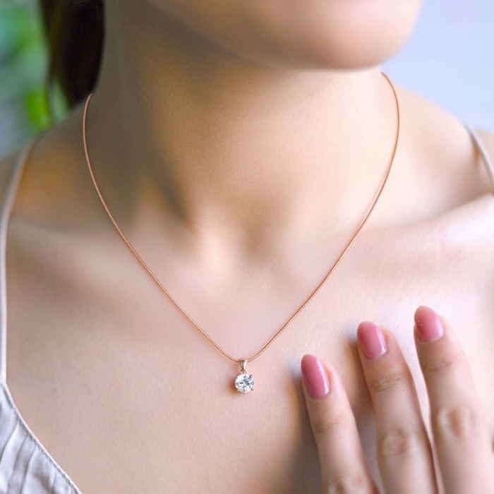 Solitaire Rose Gold Plated 925 Silver Pendant With Snake Chain