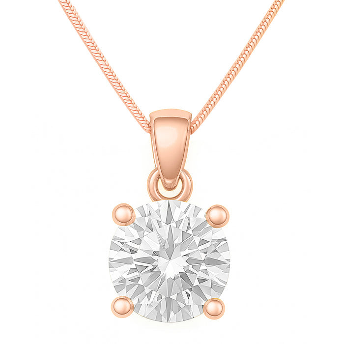 Solitaire Rose Gold Plated 925 Silver Pendant With Snake Chain