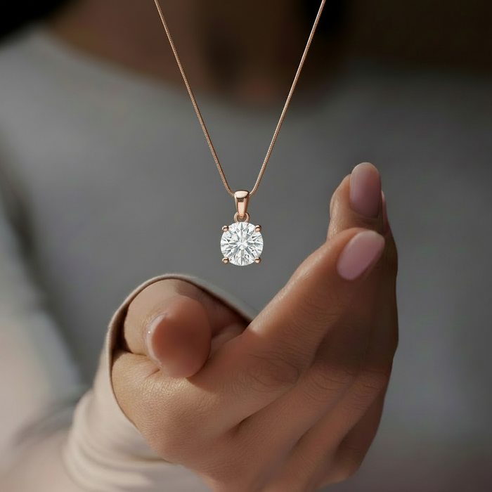 Solitaire Rose Gold Plated 925 Silver Pendant With Snake Chain