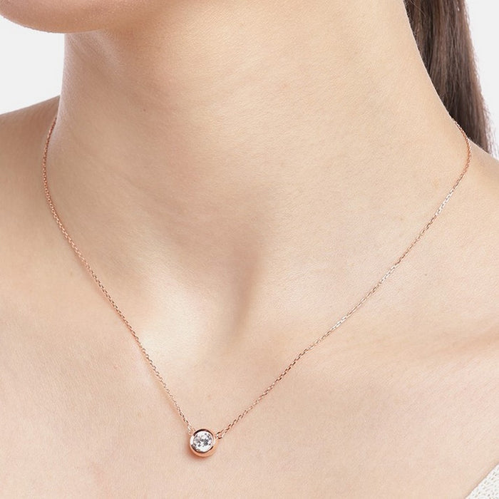Solitaire Rose Gold Plated 925 Sterling Silver Necklace