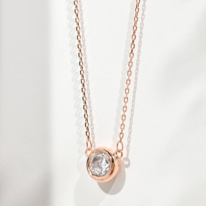Solitaire Rose Gold Plated 925 Sterling Silver Necklace