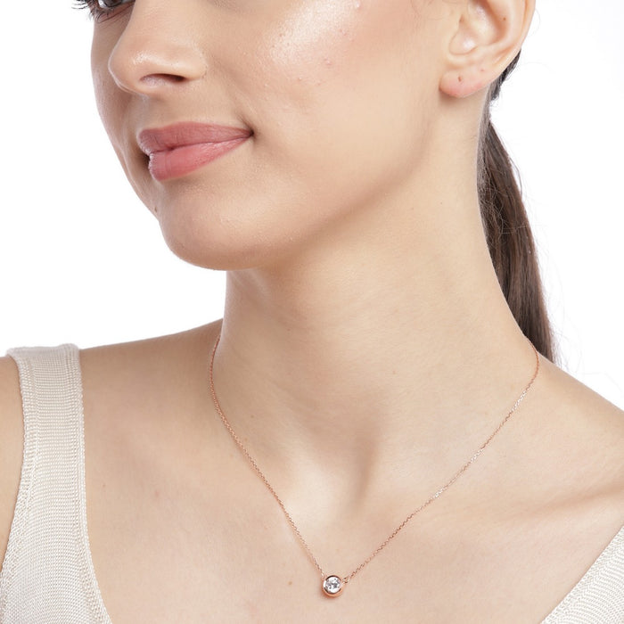 Solitaire Rose Gold Plated 925 Sterling Silver Necklace