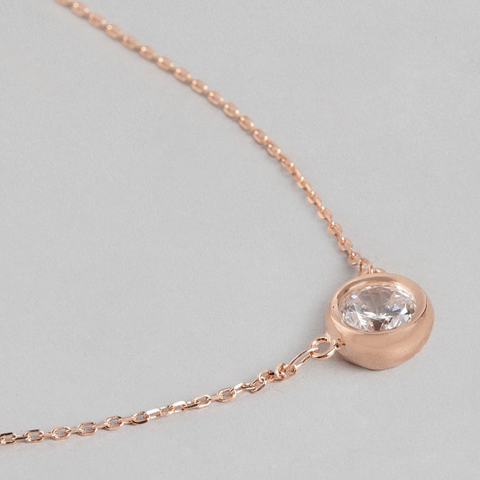 Solitaire Rose Gold Plated 925 Sterling Silver Necklace