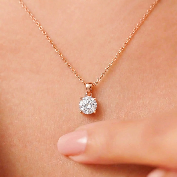 Solitaire Rose-Gold Plated 925 Sterling Silver Pendant with Link Chain