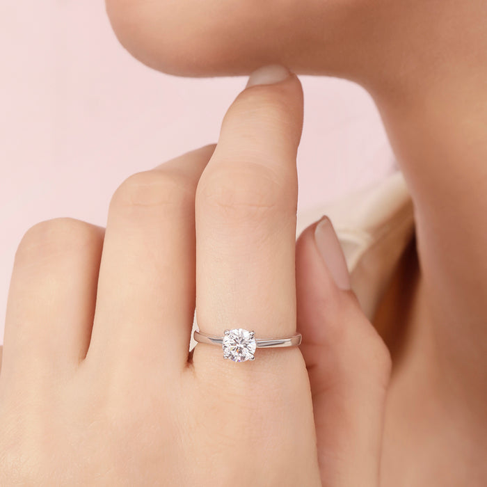 Solitaire Sparkle Rhodium Plated 925 Sterling Silver Womens Ring (Adjustable)