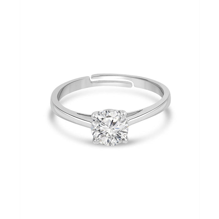 Solitaire Sparkle Rhodium Plated 925 Sterling Silver Womens Ring (Adjustable)
