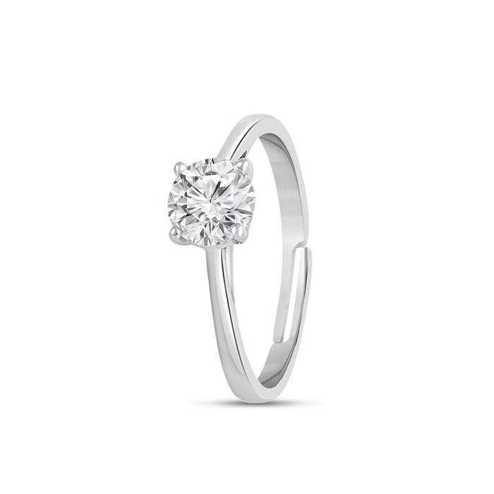 Solitaire Sparkle Rhodium Plated 925 Sterling Silver Womens Ring (Adjustable)