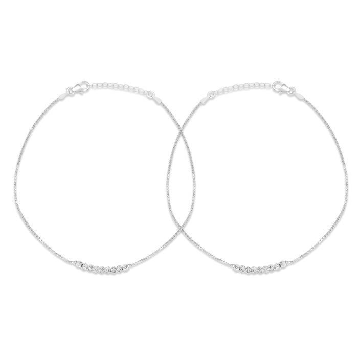 Two 925 Sterling Silver box chain anklets with bead accents for women's fine jewellery – Zavya