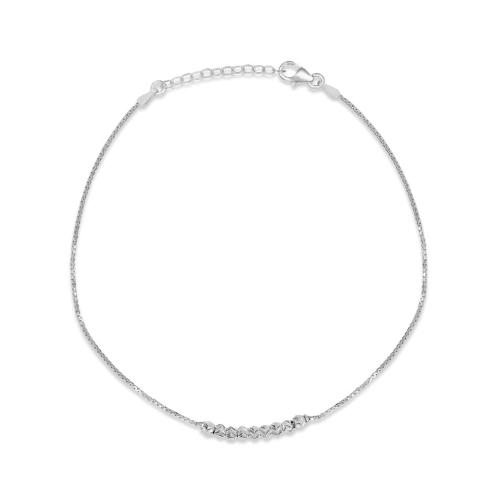 Women's 925 Sterling Silver box chain anklet with textured center beads and an adjustable clasp. – Zavya