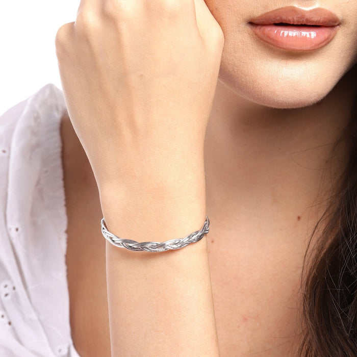 Sophisticated Weave Rhodium-Plated 925 Sterling Silver Bracelet