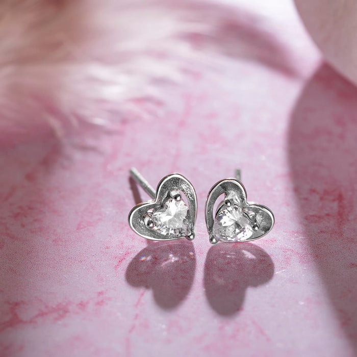 Sparkle Heart CZ 925 Sterling Silver Stud Earrings