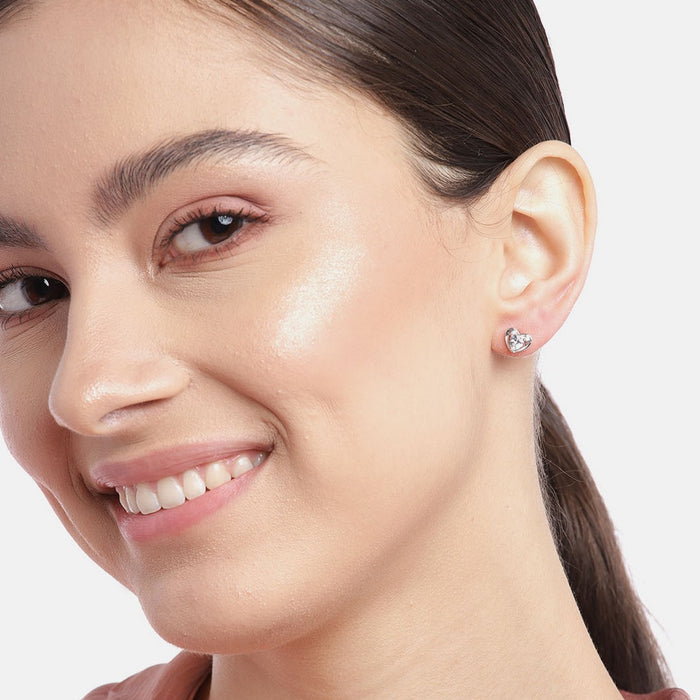 Sparkle Heart CZ 925 Sterling Silver Stud Earrings