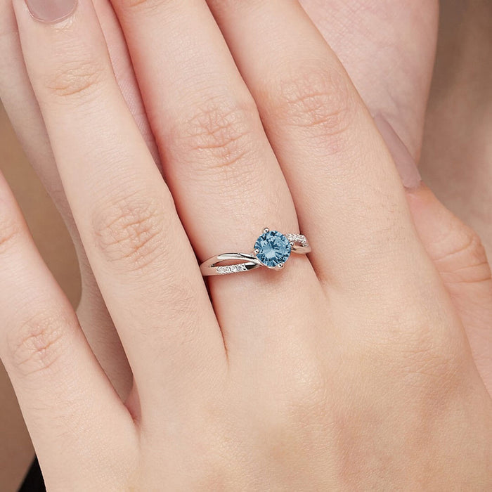 925 Sterling Silver Sparkling blue CZ Rhodium Plated 925 Sterling Silver Adjustable Ring for Women – Zavya