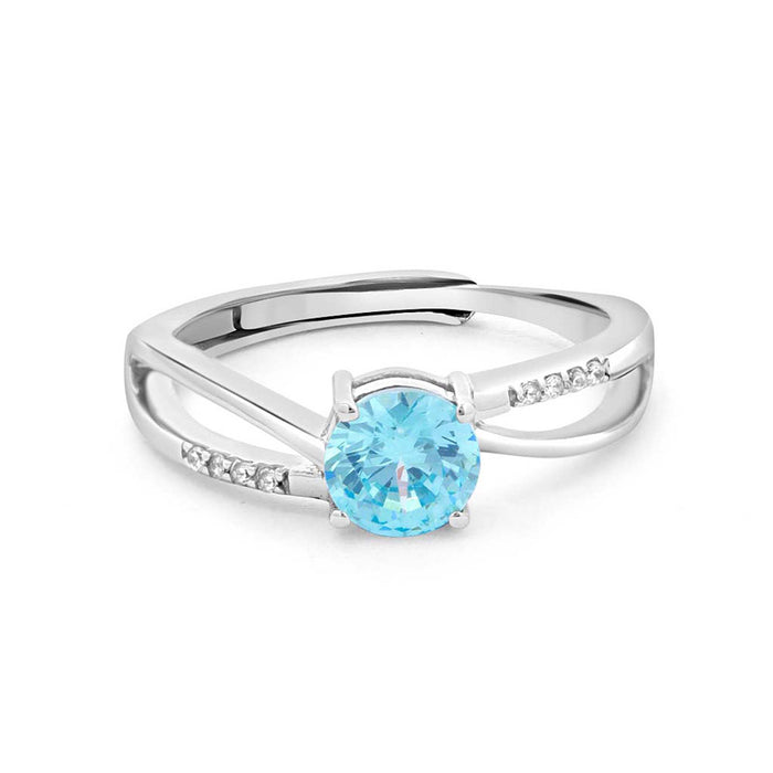 Women's 925 Sterling Silver adjustable ring featuring a light blue CZ stone and sparkling split band – Zavya
