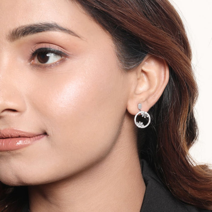 Sparkling Circle 925 Sterling Silver Rhodium-Plated Earrings