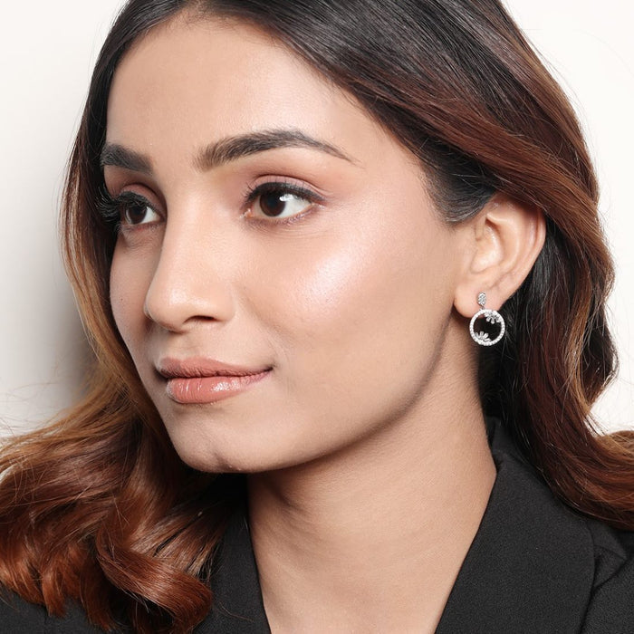 Sparkling Circle 925 Sterling Silver Rhodium-Plated Earrings