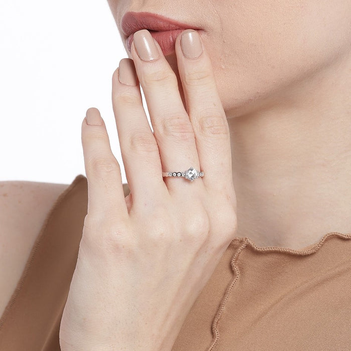 Sparkling CZ Reflections Rhodium-Plated 925 Sterling Silver Ring (Adjustable)