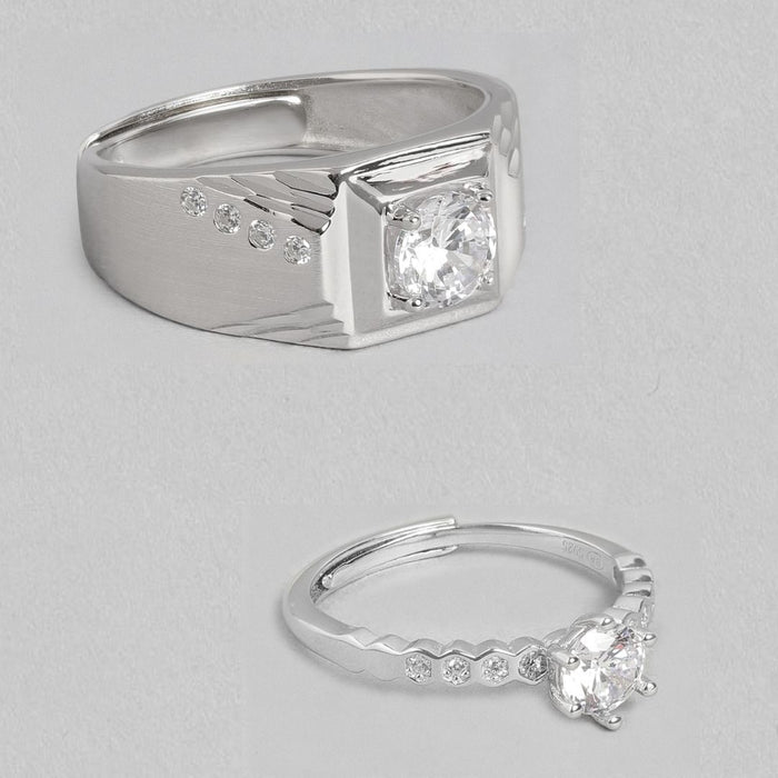Sparkling CZ Reflections Rhodium-Plated 925 Sterling Silver Ring (Adjustable)