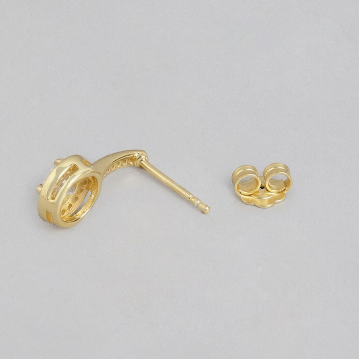 Sparkling Drops Solitaire Halo Gold Plated Earrings with Cubic Zirconia