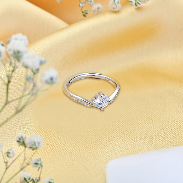 Sparkling Elegance Rhodium-Plated 925 Sterling Silver Ring (Adjustable)
