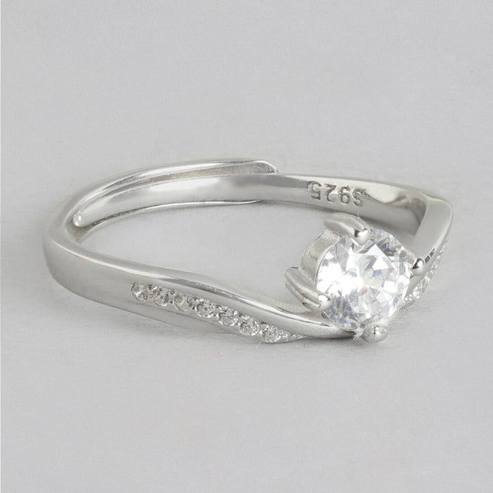 Sparkling Elegance Rhodium-Plated 925 Sterling Silver Ring (Adjustable)