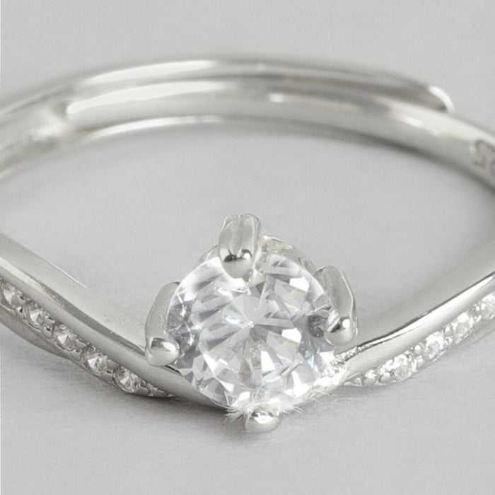 Sparkling Elegance Rhodium-Plated 925 Sterling Silver Ring (Adjustable)