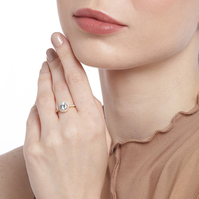 Sparkling Embrace CZ Gold Plated 925 Silver Couple Ring (Adjustable)