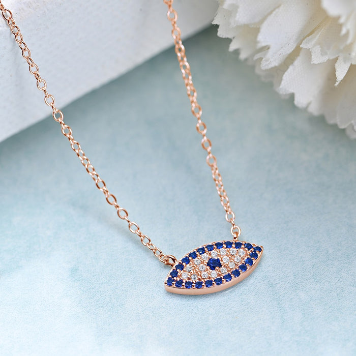 Sparkling Evil Eye 925 Silver Necklace in Rose Gold