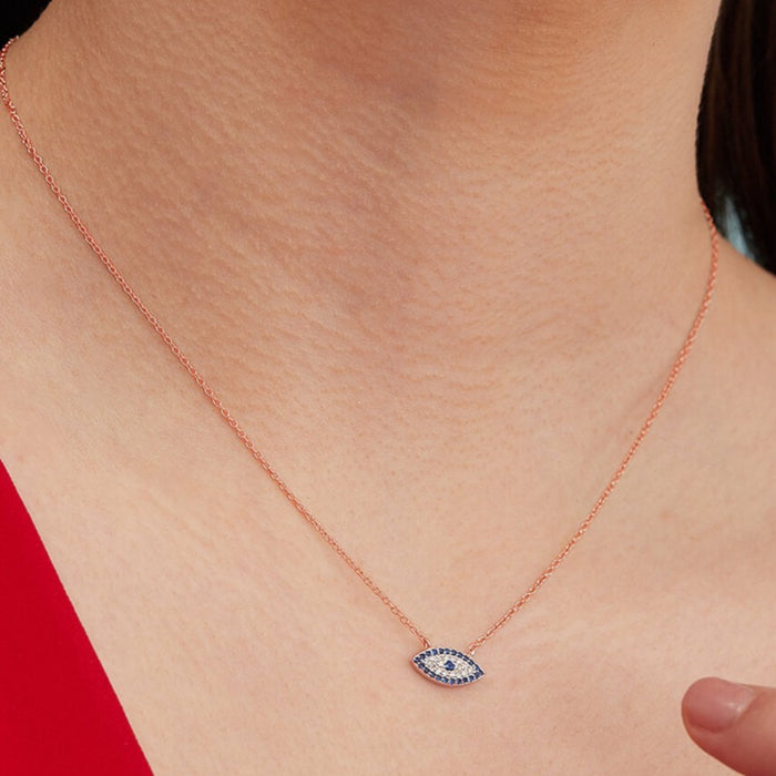 Sparkling Evil Eye 925 Silver Necklace in Rose Gold