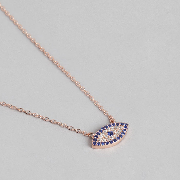 Sparkling Evil Eye 925 Silver Necklace in Rose Gold