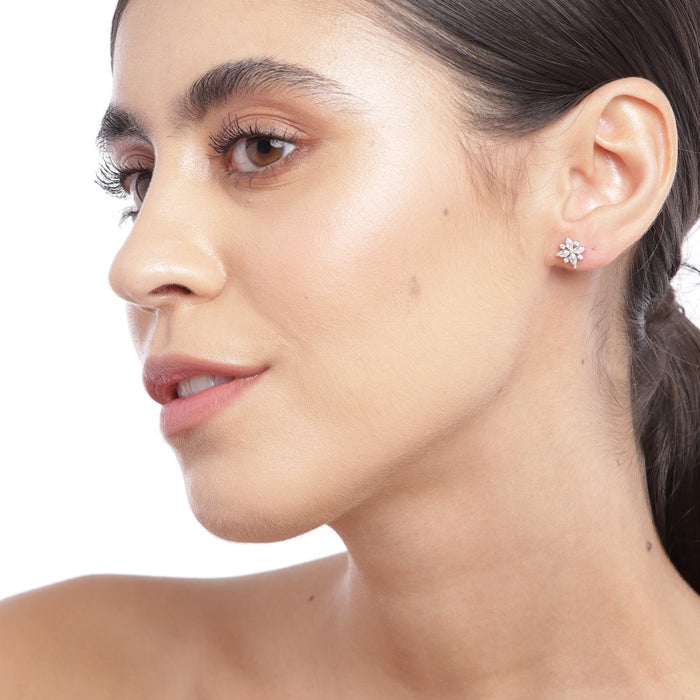 Sparkling Flower Rhodium Plated 925 Sterling Silver Stud