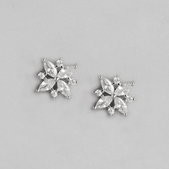 Sparkling Flower Rhodium Plated 925 Sterling Silver Stud