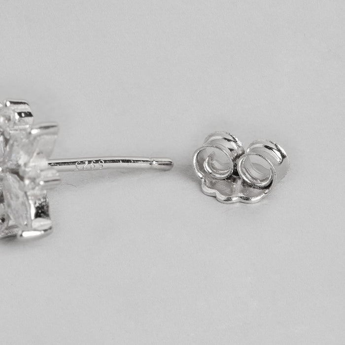 Sparkling Flower Rhodium Plated 925 Sterling Silver Stud