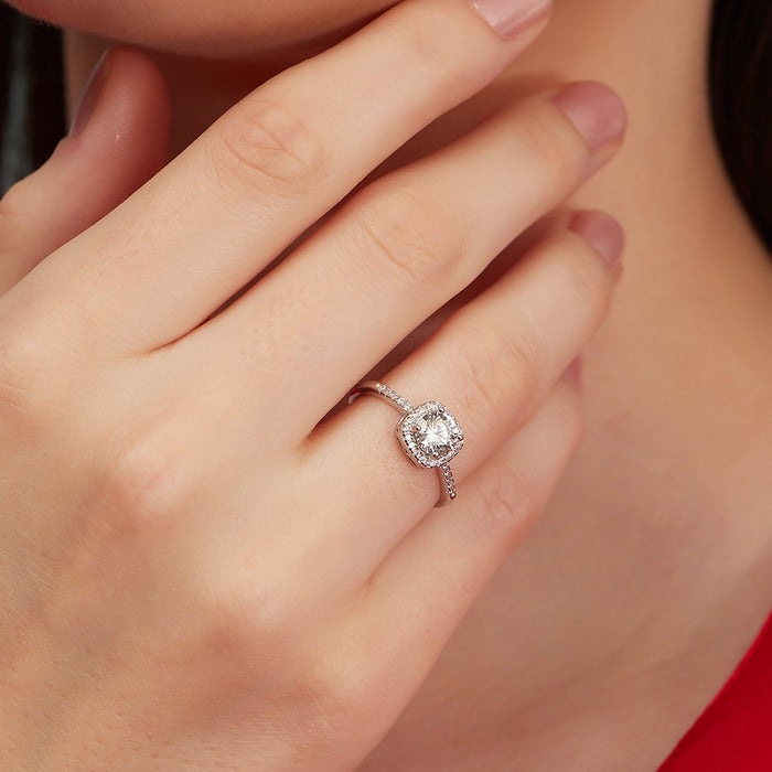 Sparkling Harmony Rhodium-Plated 925 Sterling Silver Couple Ring (Adjustable)
