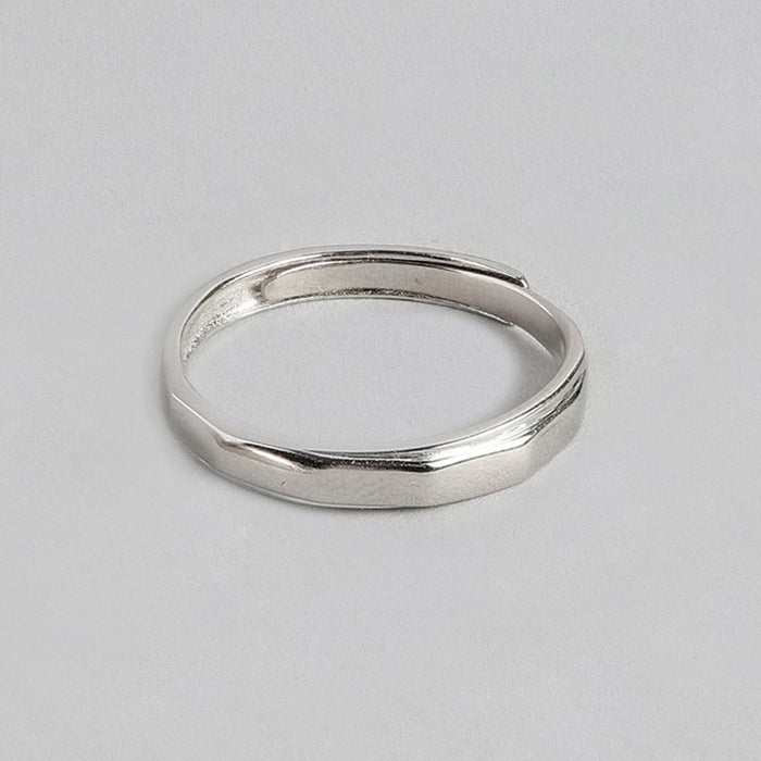 Sparkling Harmony Rhodium-Plated 925 Sterling Silver Couple Ring (Adjustable)