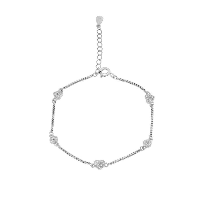 Sparkling Heart Rhodium Plated 925 Sterling Silver Bracelet