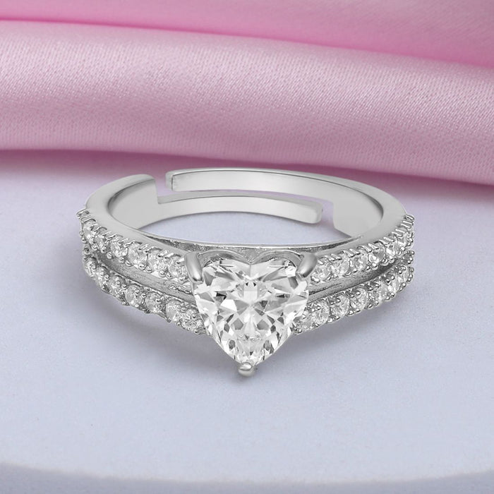 Sparkling Heart Rhodium Plated 925 Sterling Silver Ring