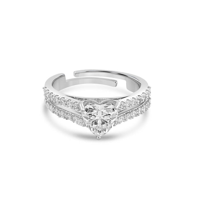 Sparkling Heart Rhodium Plated 925 Sterling Silver Ring