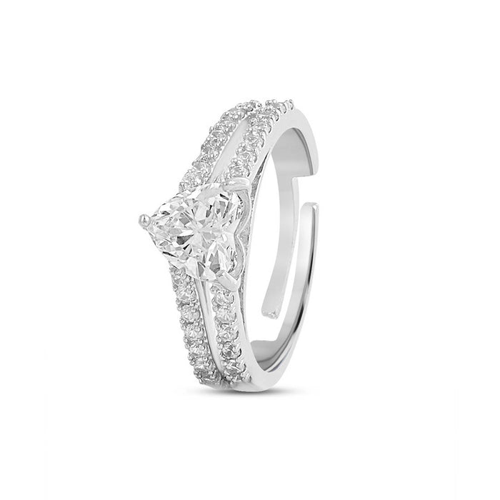 Sparkling Heart Rhodium Plated 925 Sterling Silver Ring
